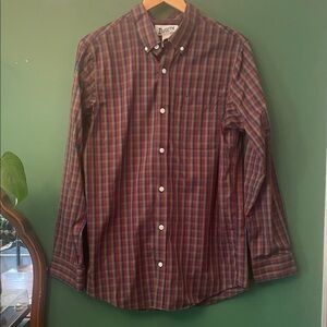 Duluth Trading Co Mens Slim Fit M Red, Blue & Mustard Plaid Shirt Fall